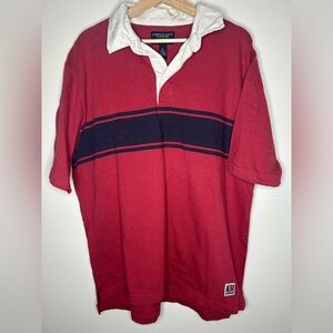 American Eagle Outfitters Red Polo with Navy Stripe